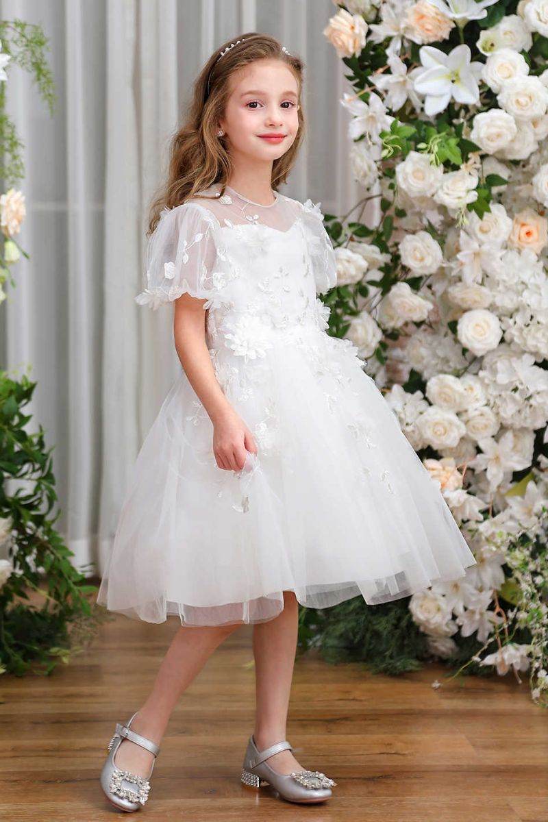 A-Line Midi Tulle Flower Girl Dress CF0363 - COCOMELODY